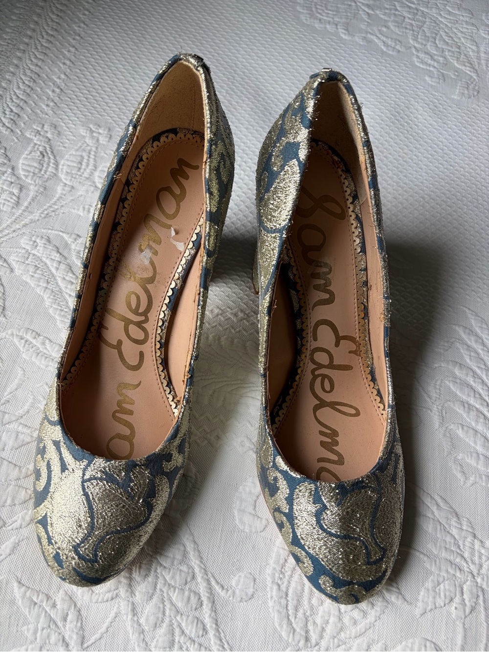 Gold and pale blue heels sz10
